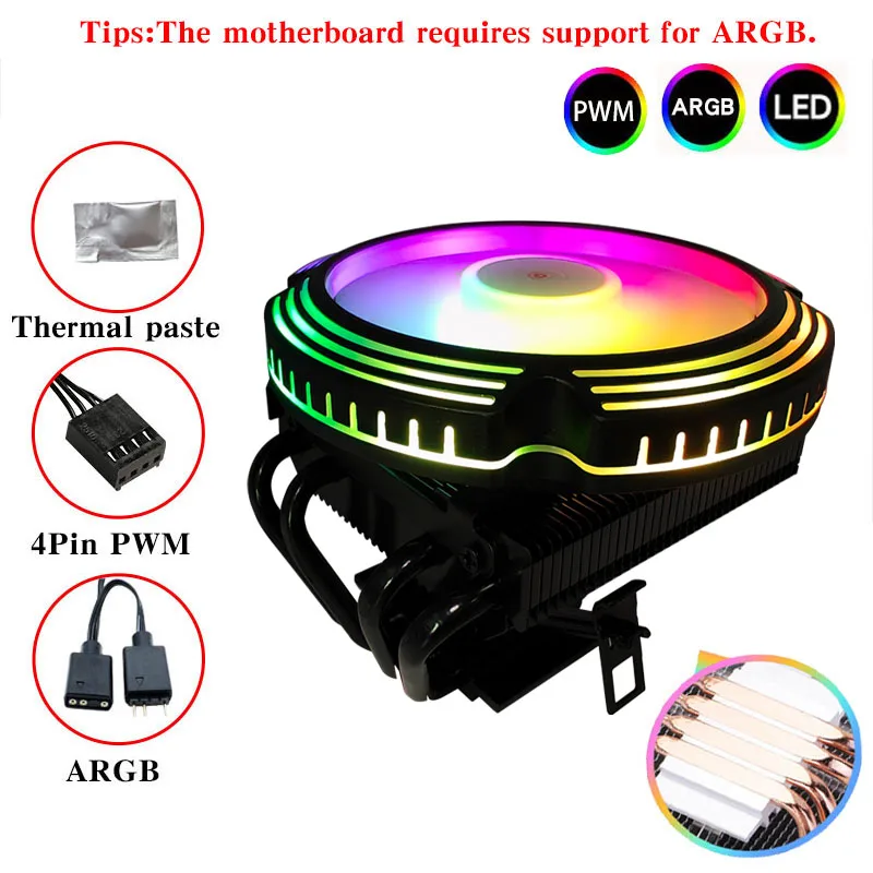 ARGB CPU Cooler 4 Heatpipes 120MM PC Processor AM4 CPU Fan For Intel LGA 1366 1155 1156 1700 2011 X99 X79 AM3 AM5 Ventilador image 3