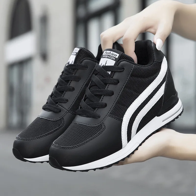 Atmungsaktive Mesh-Sportschuhe für Damen, bequeme, lässige High-Top-Sneaker, Sommer-Laufschuhe mit erhöhter Innensohle