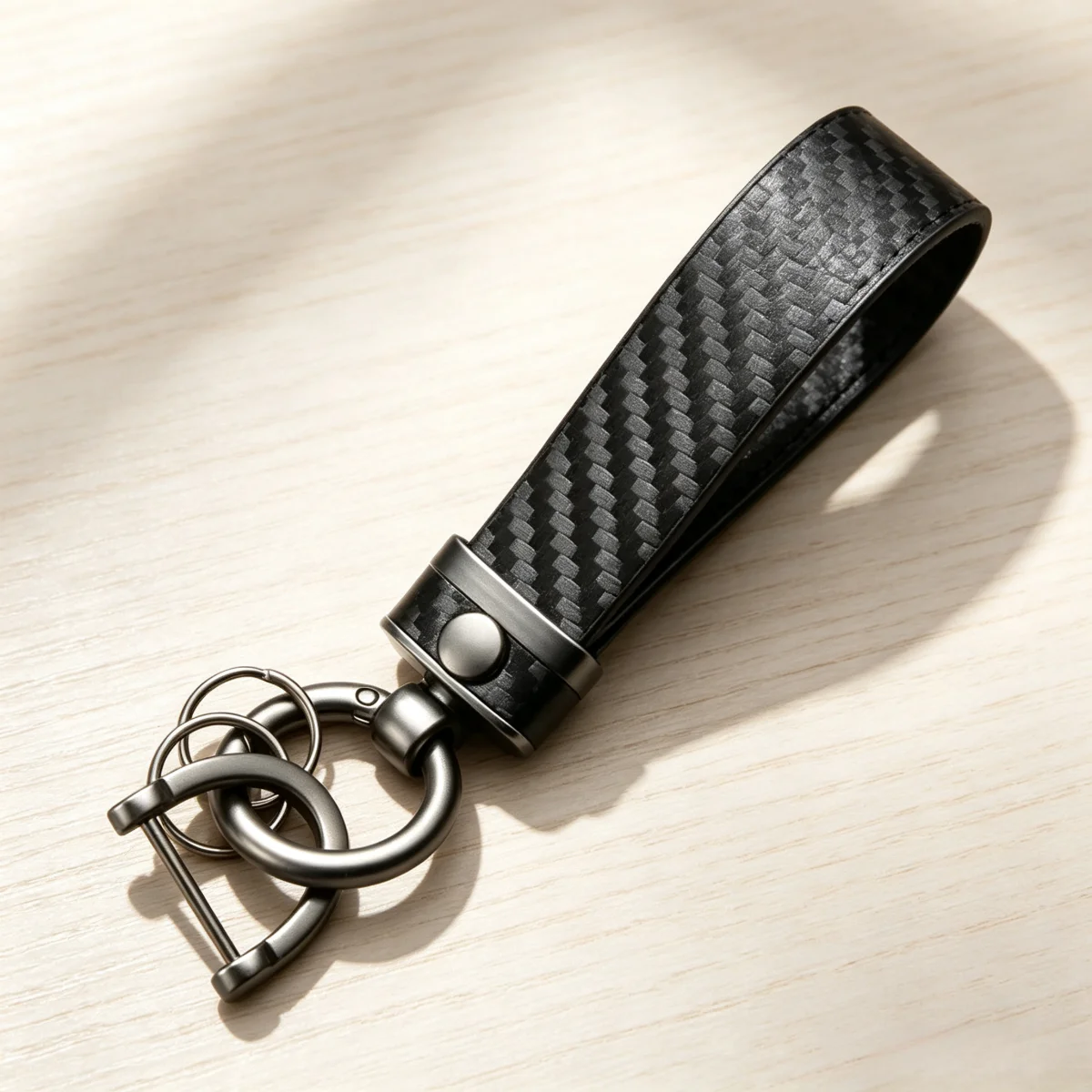 Vintage Schlüsselanhänger aus Crazy-Horse-Leder und Kohlefaser, Auto-Schlüsselhalter, Anti-Verlust-D-Ring, Metall-Schlüsselring-Anhänger für Männer und Frauen, Geschenk – Detail 9