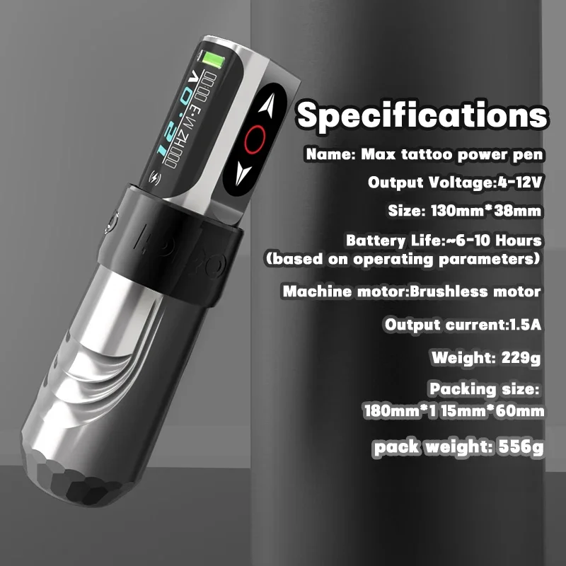 ماكينة رسم الوشم التجميلي اللاسلكية الاحترافية DM مع بطاريتين قابلتين للاستبدال، محرك الوشم الدوار بدون قلب، عرض الجهد الرقمي
