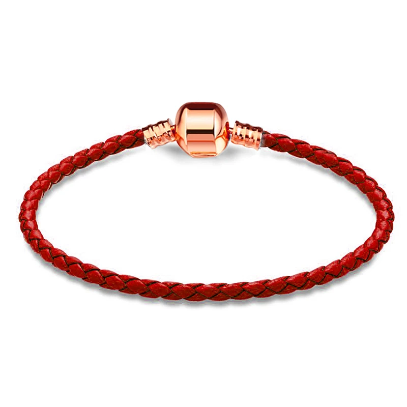 Red Classic Leather Charm Bracelet Fit Original DIY Bead Brand Bracelets For Women Jewelry Gifts Making Wholesale