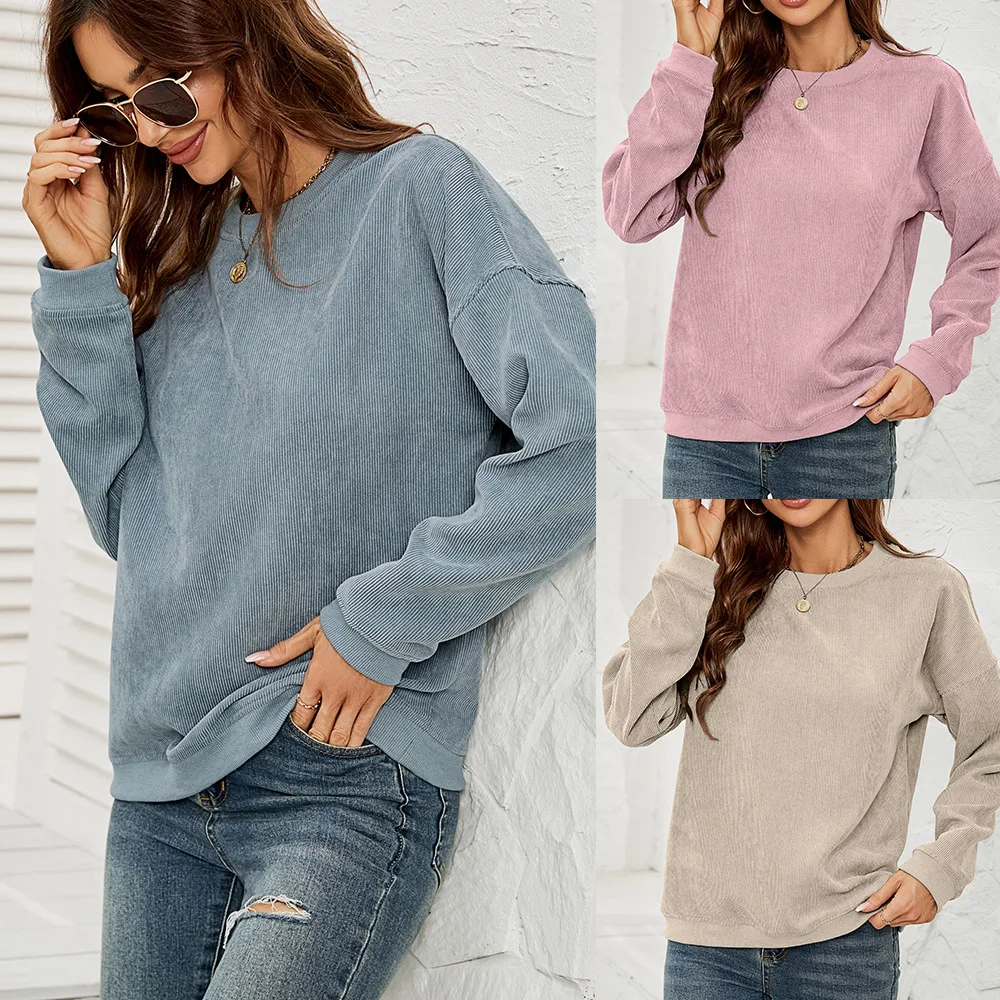 

Women's Fashion Street Apparel Corduroy Sweater Women's Casual Round Neck Pullover Long Sleeve Top Autumn/Winter 2023