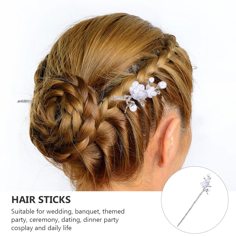 

3 Pcs Hair Stick Plum Blossom Hairpin Chinese Flower Vintage Sticks White Chopstick Miss