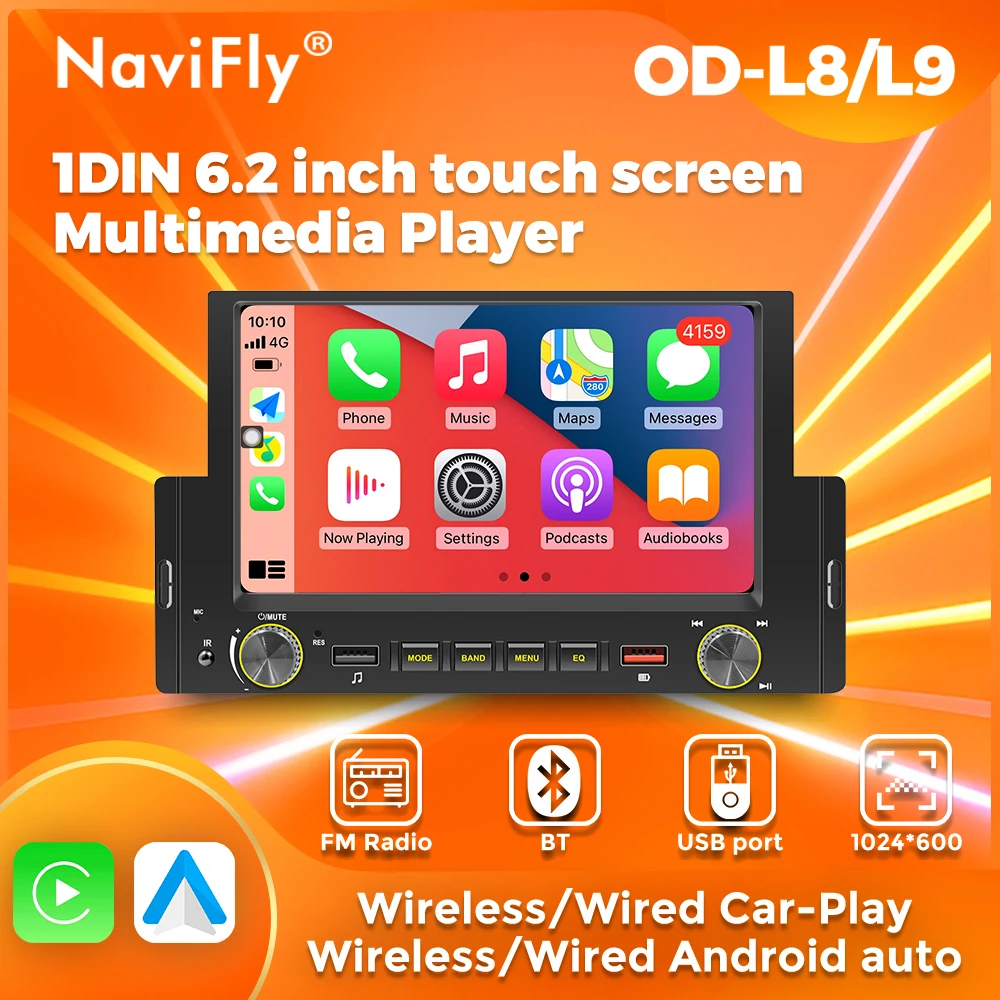 

NaviFly 6,2-дюймовый 1DIN MP5 HD сенсорный экран автомобильный радиоприемник мультимедиа для универсального плеер с поддержкой автомобильных игр Android Auto FM радио BT USB