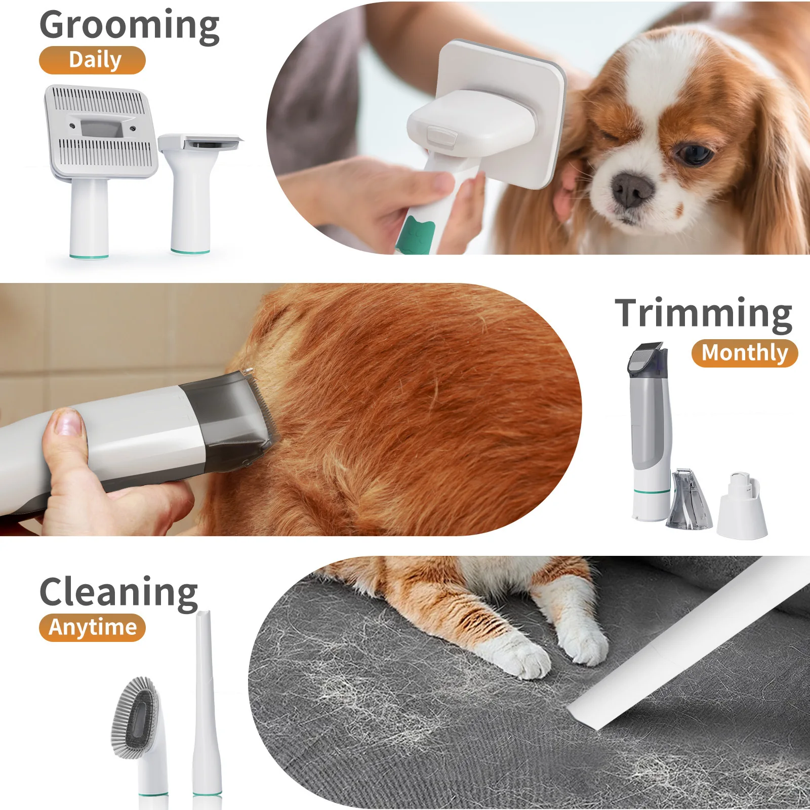 Dog Vacuum Cleaner Cat Hair Dryer 7in1 Pet Grooming Kit Vacuum with Pet Hair Dust Cup Dog Brush for Pet Hair Vacuum Cleaner