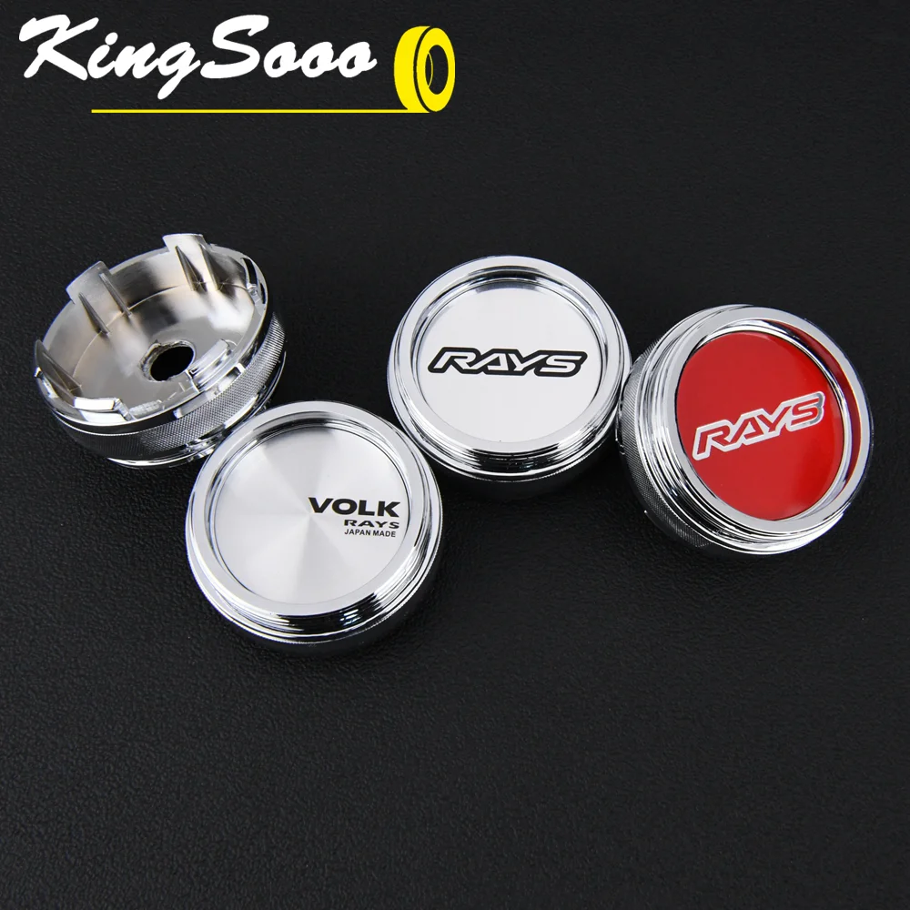 4PCS JDM Wheel Cap Clip 56mm VOLK RAYS Emblem Sticker Sport Rim Center Caps Wheel Hub Cover Cap Black & Silver