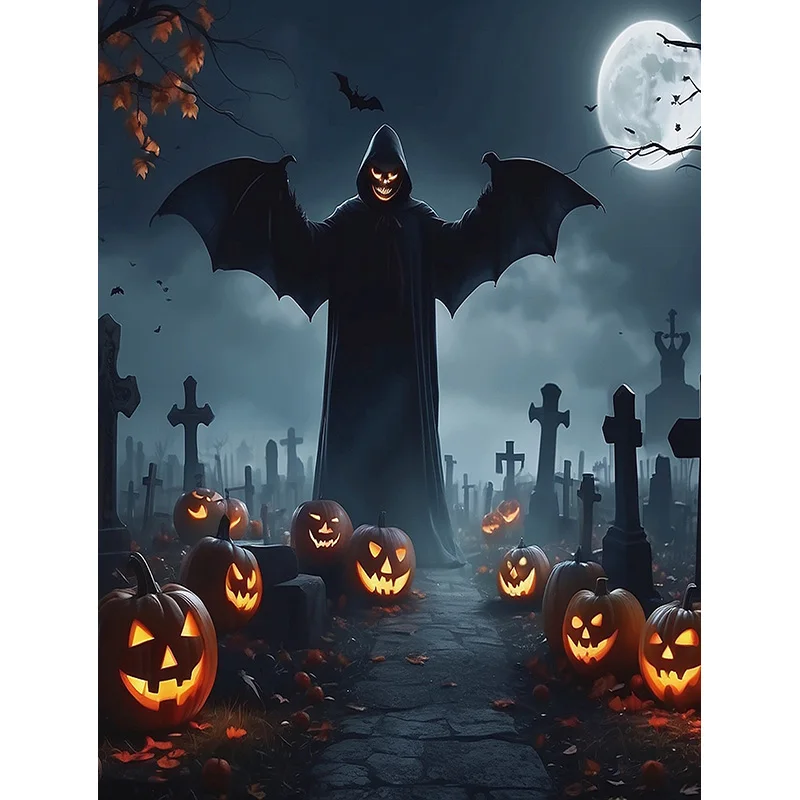 Fondo de feliz fiesta de Halloween, luna llena, noche terrorífica, castillo, santuario, murciélagos, bosque, linterna de calabaza, fotografía de fondo, JS-8