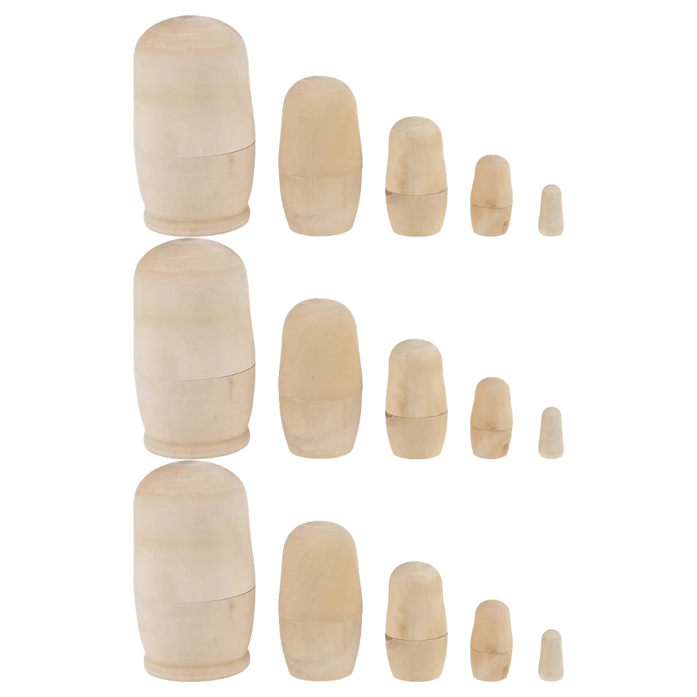 

3 Sets DIY Kids Nesting Dolls White Matryoshka Decorate Children Gift Tablescape Beige