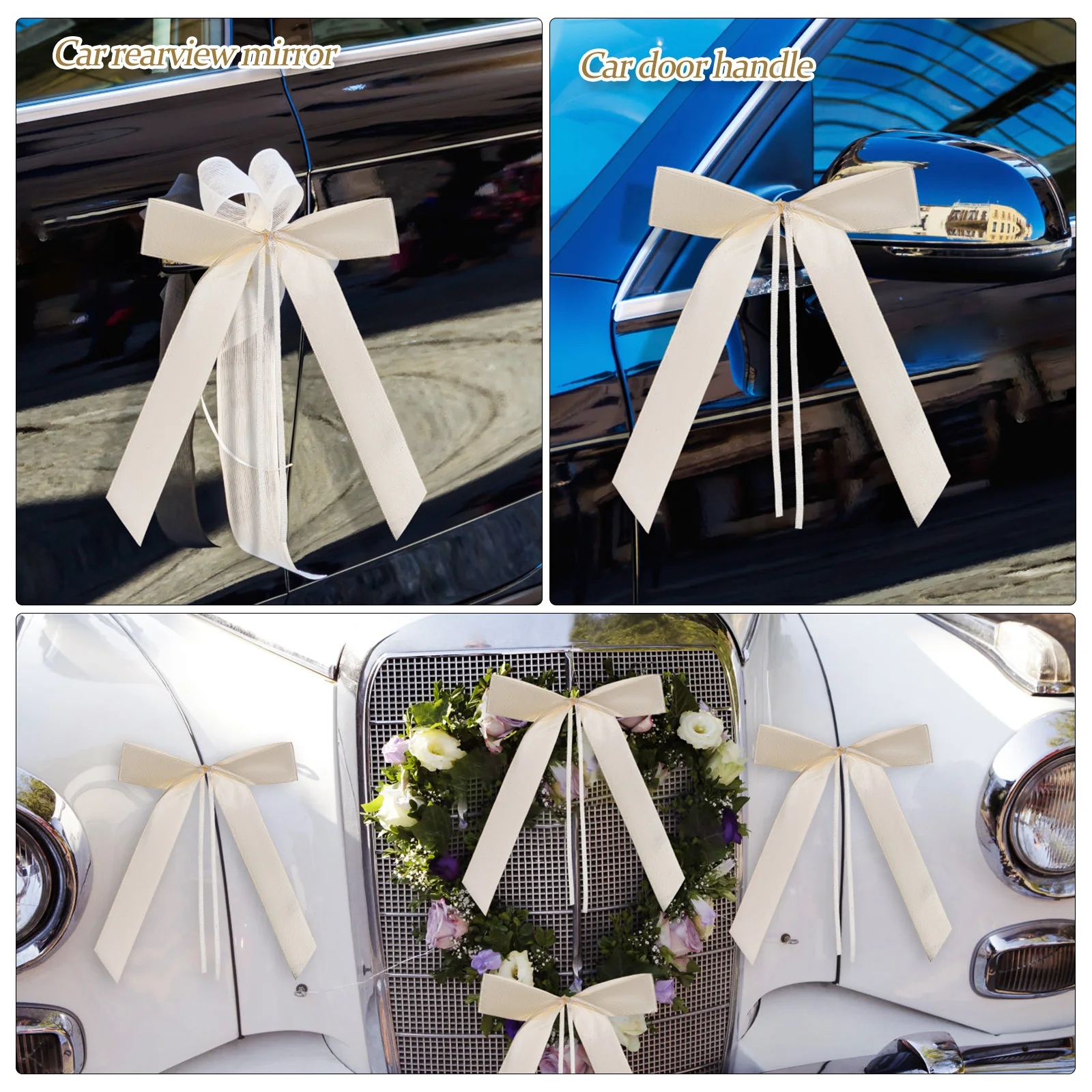 

60 Pcs Car Ribbon Bows Decorations for Wedding Supplies Bride Car Mirrors Door Handles Windshield DIY Craft Supplies