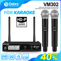 Debra UHF Wireless Microphone System  VM302 With 2 Handheld Cordless Mic,80 Meters Distance For Church,Speech,Family Karaoke.