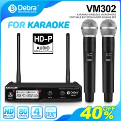Debra UHF Wireless Microphone System VM302 With 2 Handheld Cordless Mic,80 Meters Distance For Church,Speech,Family Karaoke.
