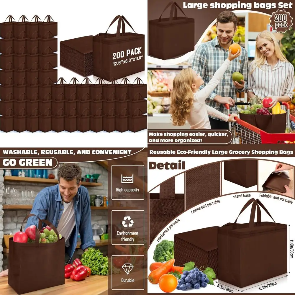 

Foldable Large Non-Woven Shopping Bags with Handles, Reusable Grocery Totes, Bulk Pack, 12.6 x 11.8 x 6.3 Inches, Portable and E