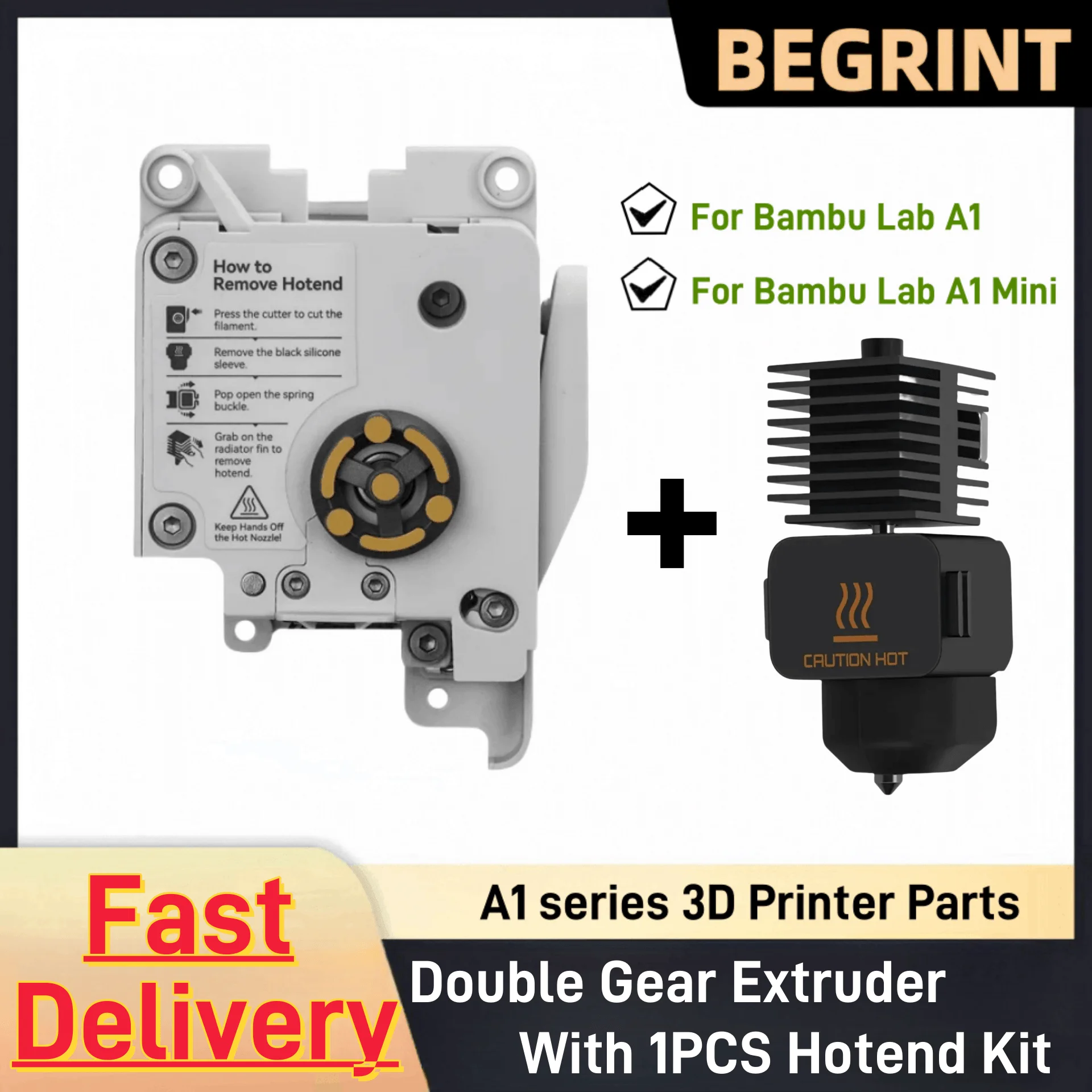 bambu lab a1 mini extrusora engrenagens duplas motor de extrusao aco endurecido com hotend kit pecas de impressora 3d 01