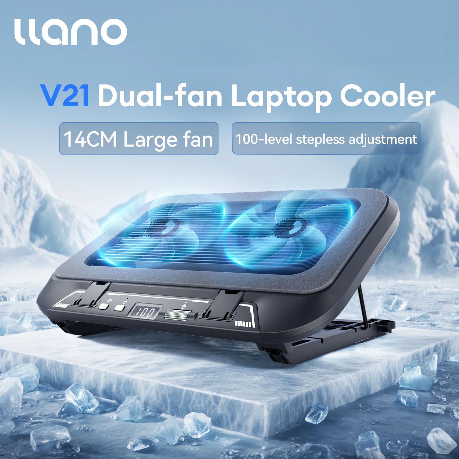 

Llano V21 14 см двойной вентилятор охладитель для ноутбука 14 "-17,3" освещение регулируемый складной охладитель для ноутбука охлаждающая подставка светодиодный вентилятор