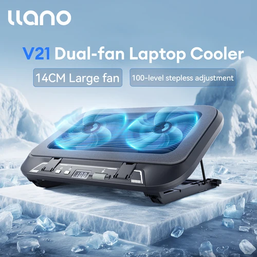 Llano V21 14cm ventiladores duales enfriador de computadora portátil 14 ""-17,3"" iluminación ajustable plegable enfriador de computadora portátil almohadilla enfriadora ventilador de luz LED