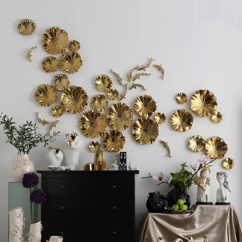 Ceramic Wall Decoration Fish Goldfish Lotus Leaf Three-dimensional Background Wall Hanging Pond Combination Pendant Room Decor