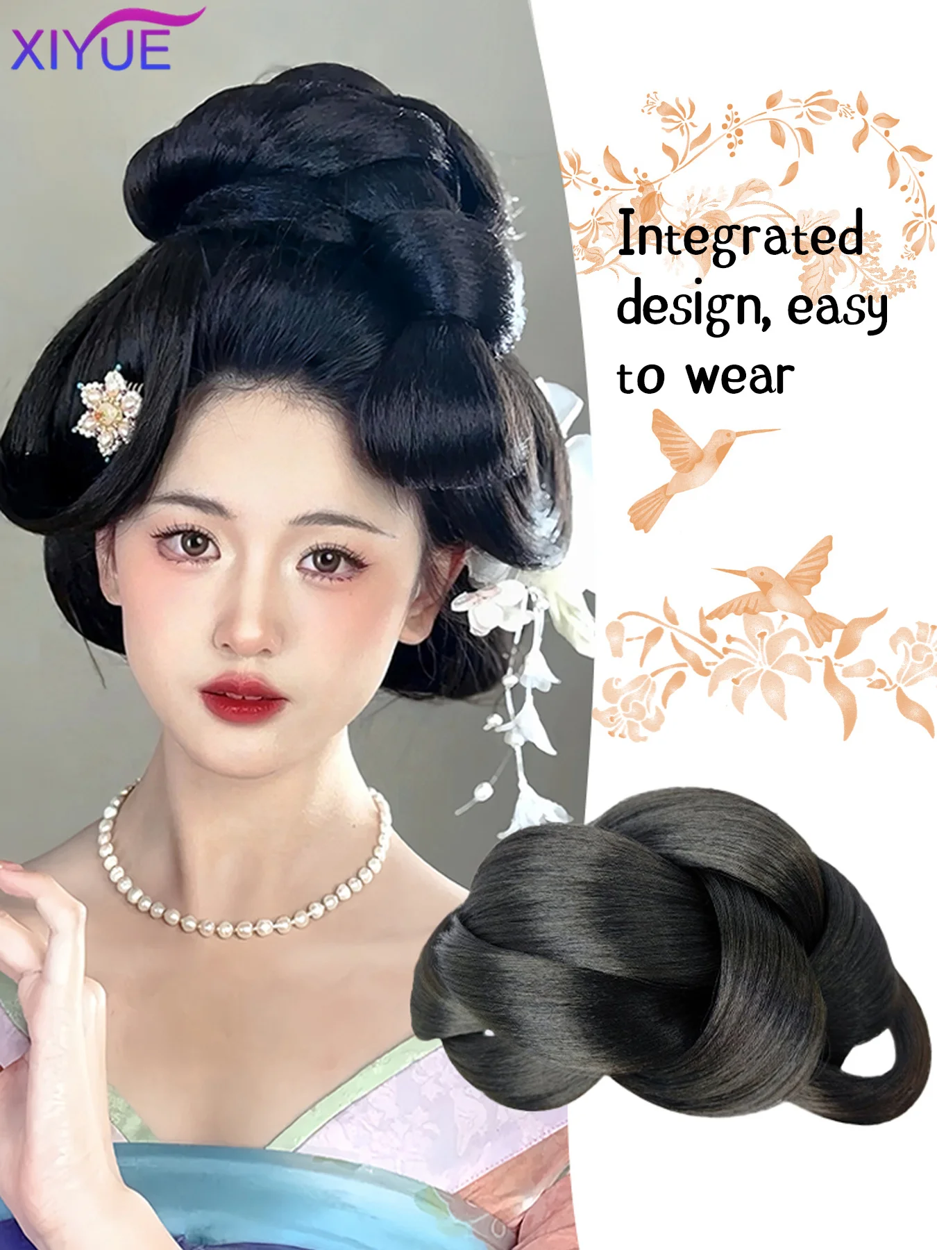 Synthetic Hanfu Wig Female Ancient Style Hair Bag Tang Style Ancient Costume Back Pressed Bun Party Role Play Daily Pad Hair Bag