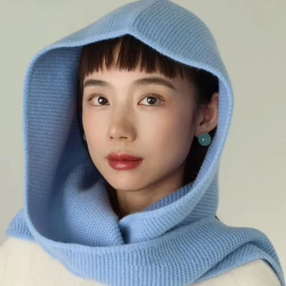 100% الصوف الكبير صوفي وشاح بيني القبعات الدافئة المعتاد هود بالاكلافا الشتاء قبعة يندبروف موضة النساء غطاء حماية الأذن