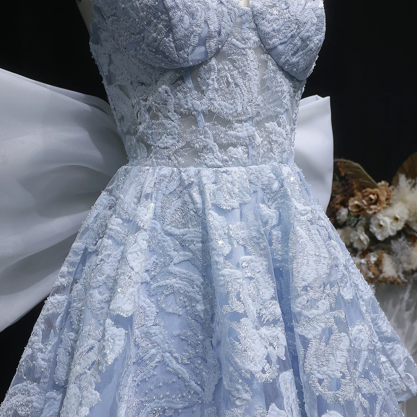 Sharon Said Blaues Sweetheart-Perlenkleid mit großer Schleife, Dubai Sexy Cocktail-Abschlussballkleid RM138 Maßanfertigung – Detail 8