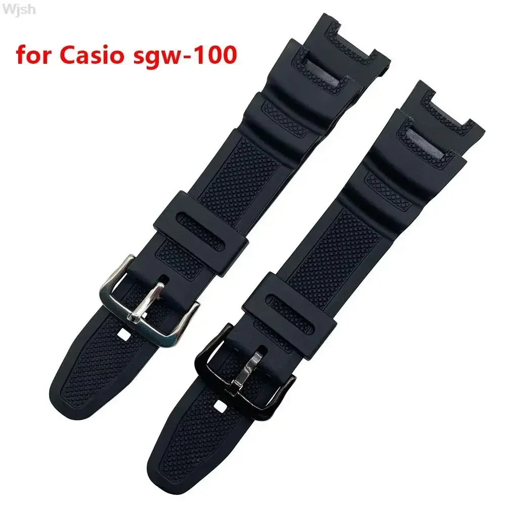 Black Silicone Strap Watchband for Casio SGW-100 SGW100 Men Women Rubber Sport Waterproof Replacement Wrist Band Bracelet Belt