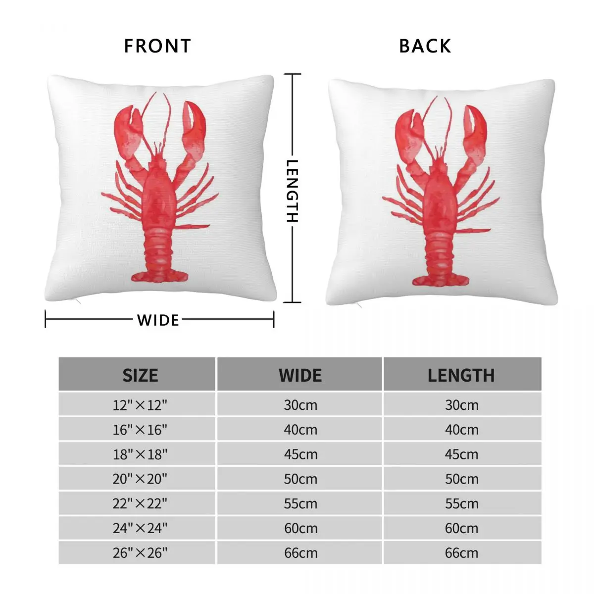 Watercolor Lobster Square Pillowcase Polyester Linen Velvet Pattern Zip Decor Pillow Case Room Cushion Cover Wholesale