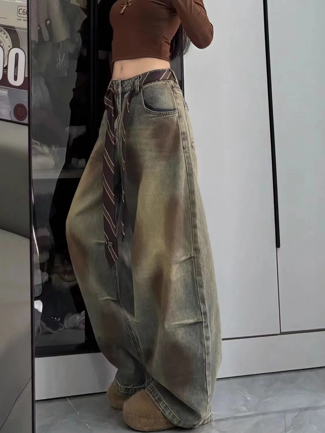 Vintage Y2K Gothic Baggy Jeans Haftowane spodnie dżinsowe z szerokimi nogawkami Streetwear Aesthetic Trousers dla mężczyzn