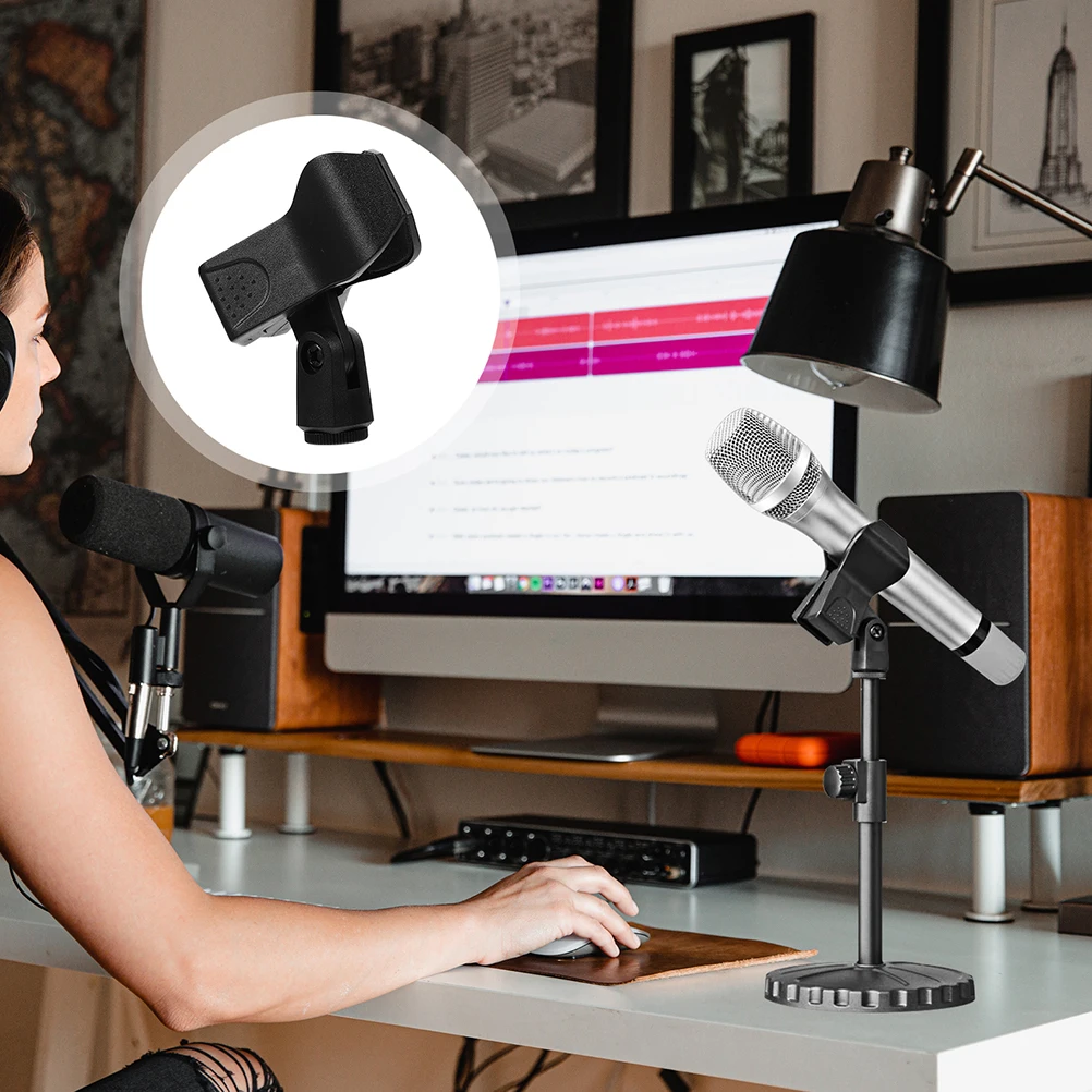 

6pcs Microphone Clip Holder Universal Mic Clamp For Dynamic Wireless Microphones Adjustable Stand Bracket Durable Plastic Black