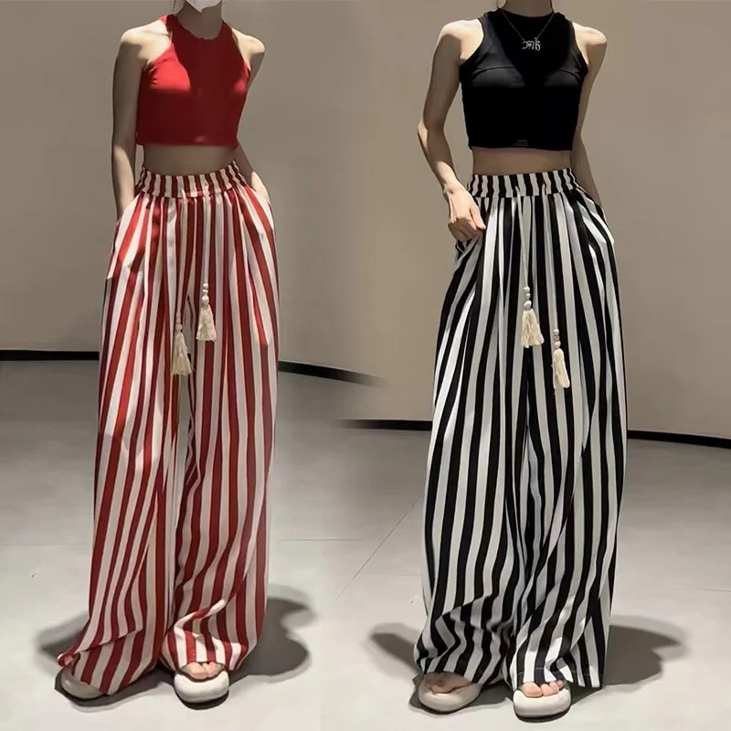 

Striped wide leg pants for women in spring, summer, and autumn 2023. Thin and loose fitting straight leg pants for casual pants