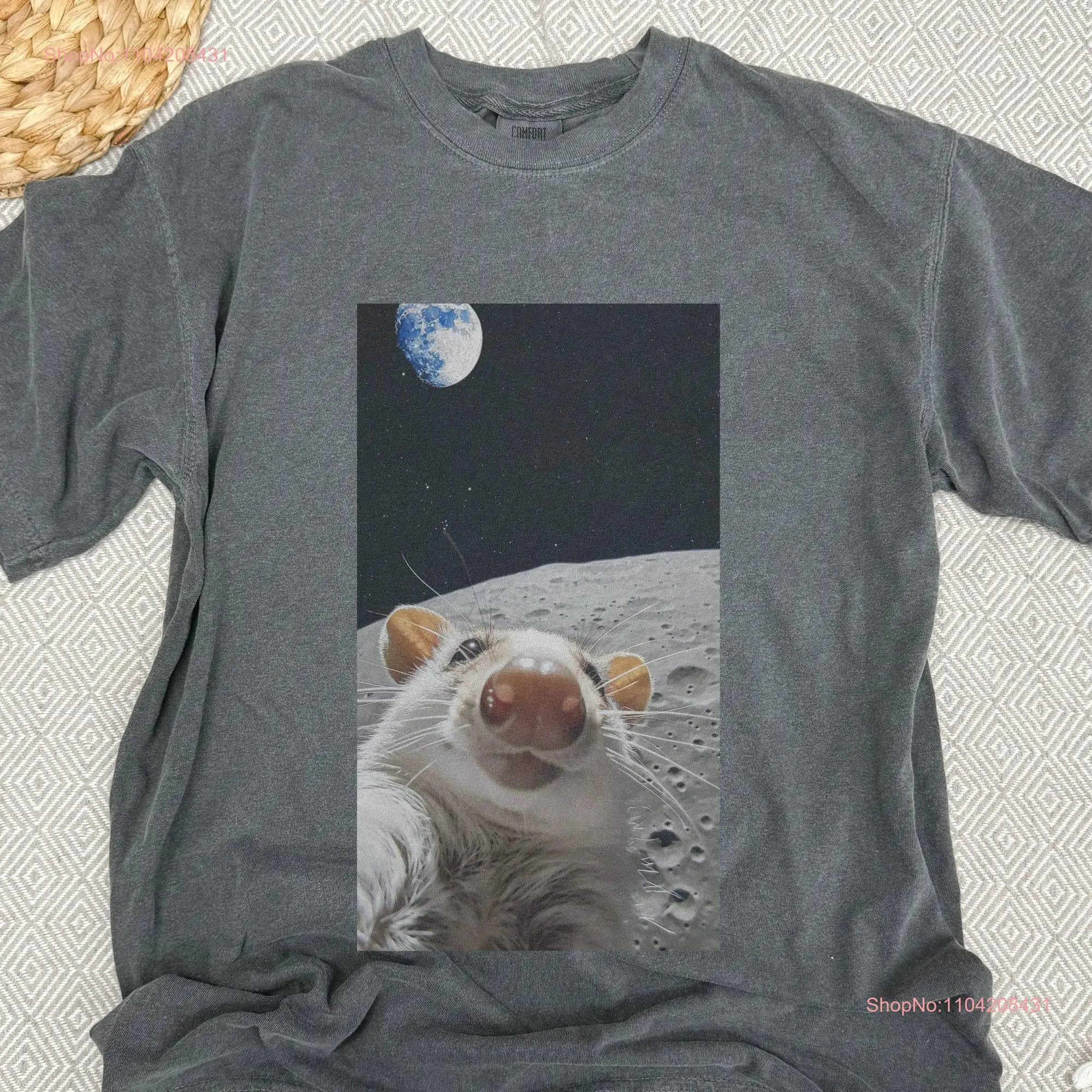 Opossum Face Selfie Moon T Shirt in Space Funny Humor Possum Lover Cute Photo Meme Joke Head long or short sleeves