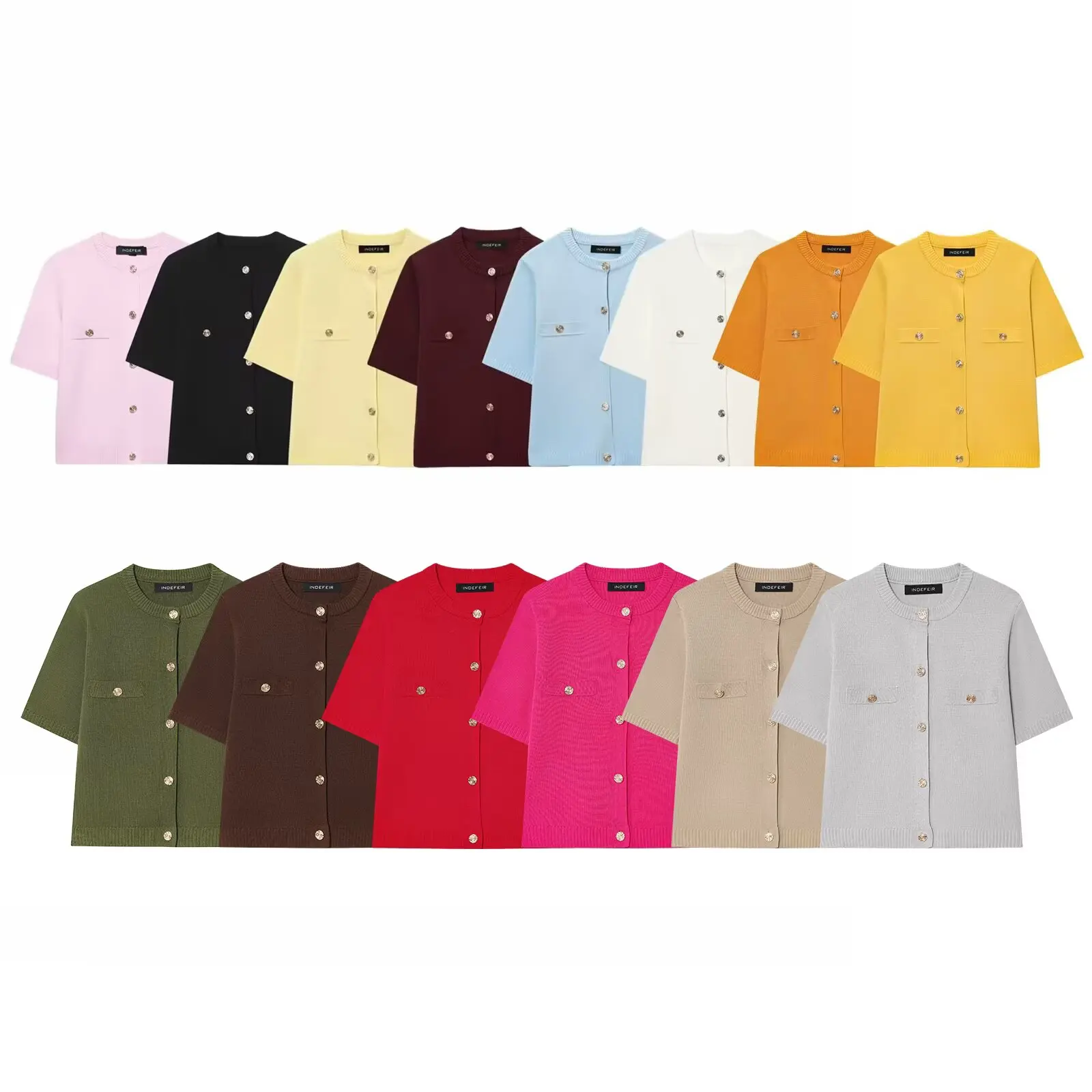 Chaqueta de Punto de Manga Corta Simple y Moderna para Mujer, Estilo Urbano, Fibra de Poliéster, Cuello Redondo, Botones, Lar...