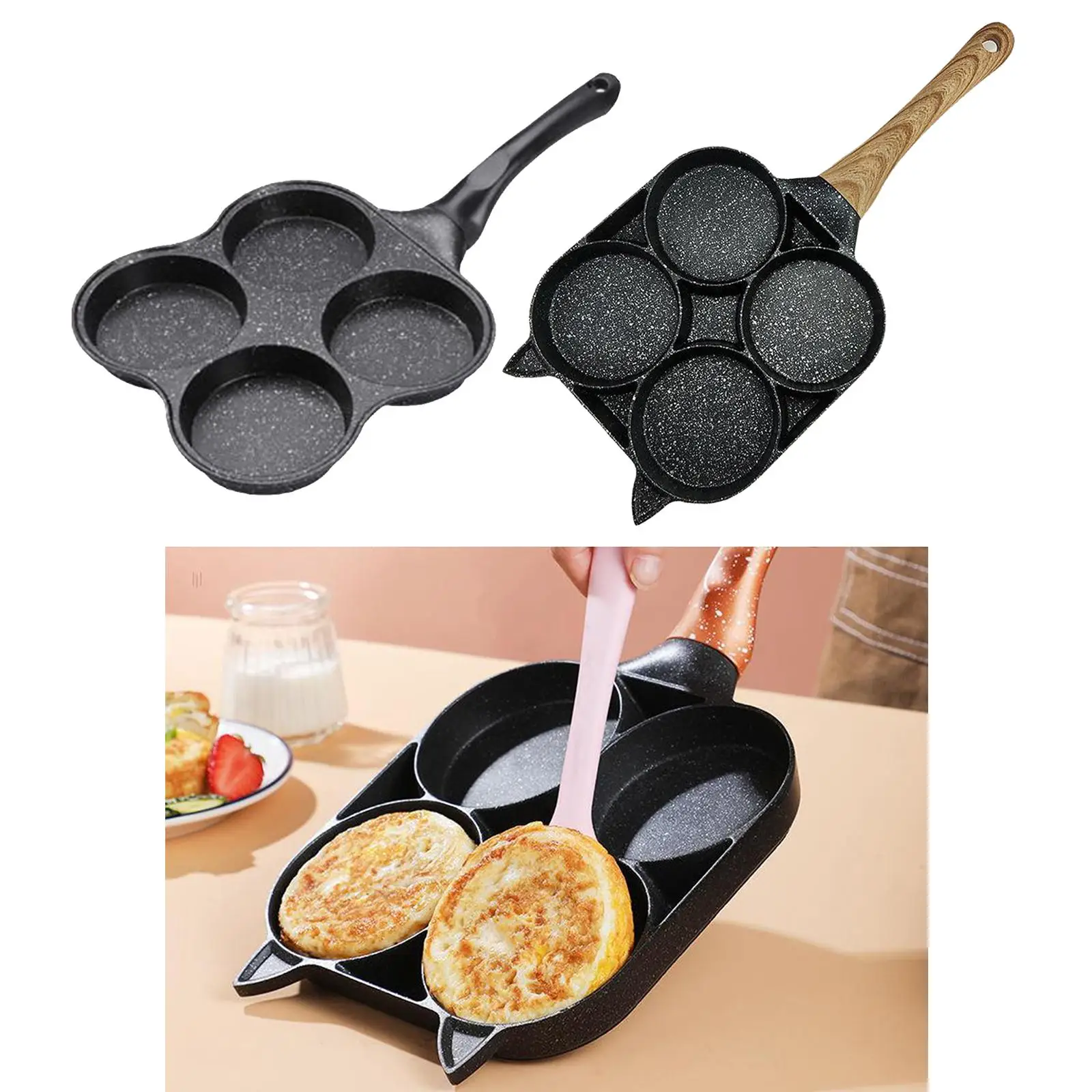 Easy Clean 4 Egg Frying Pan Nonstick Aluminum Omelet Maker with Silicone Handle for Daily Use