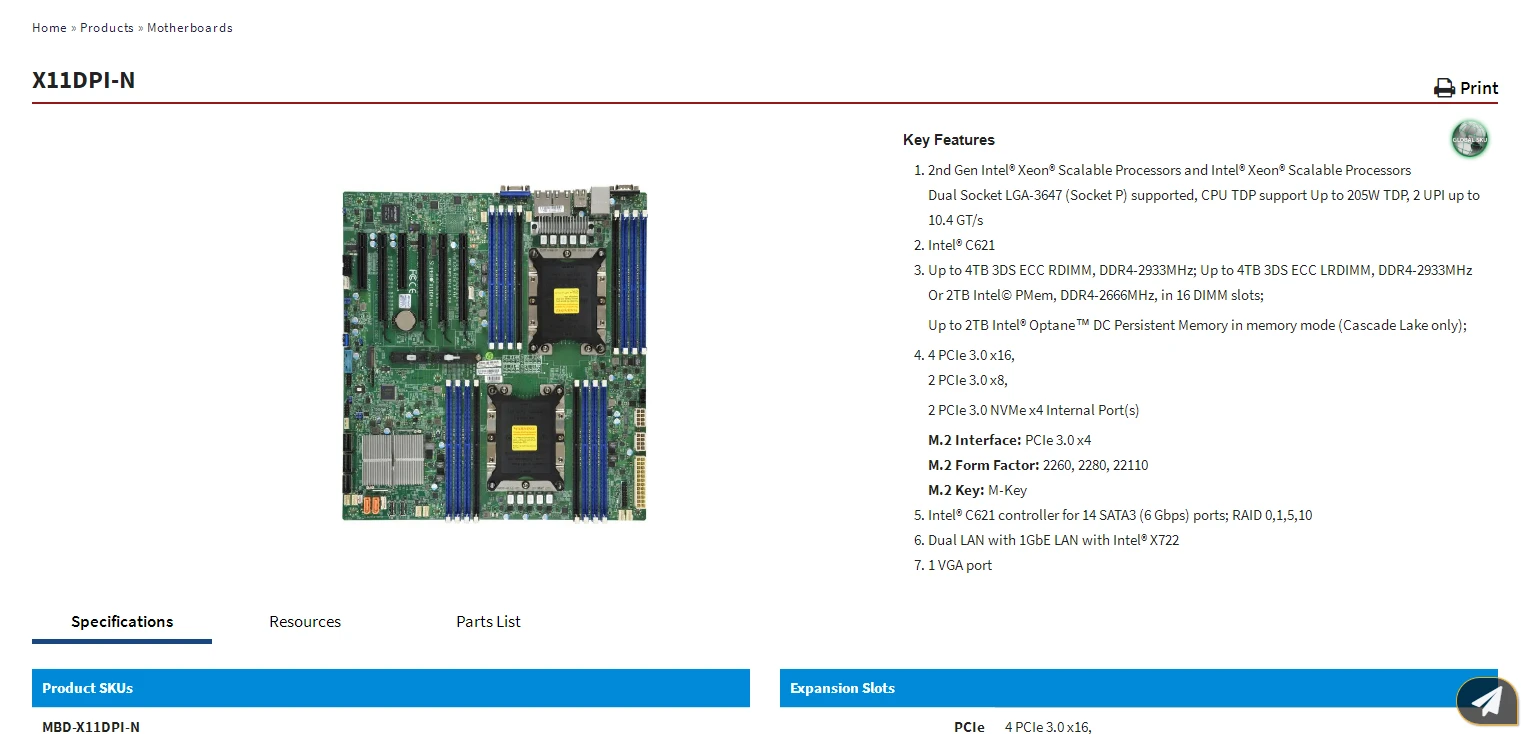 X11DPI-N for Supermicro Motherboard Dual Socket LGA-3647 Xeon Scalable Processors