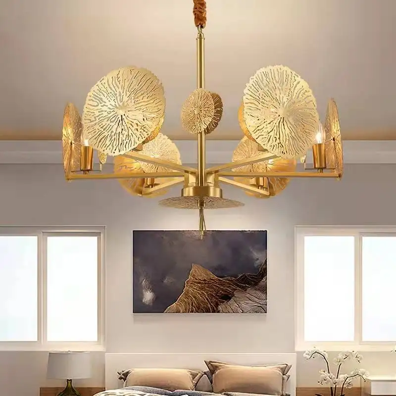 Luxury Golden Flower Hotel Chandelier Creative Loft Designer Villa Hall Living Dining Room Lamping Fixtures  Metal