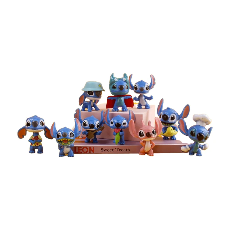 Disney Lilo & Stitch Kawaii Stitch 10pcs Kawaii Stitch Anime Figure Model Statue Collection Desktop Decoration Ornament Toy Gift