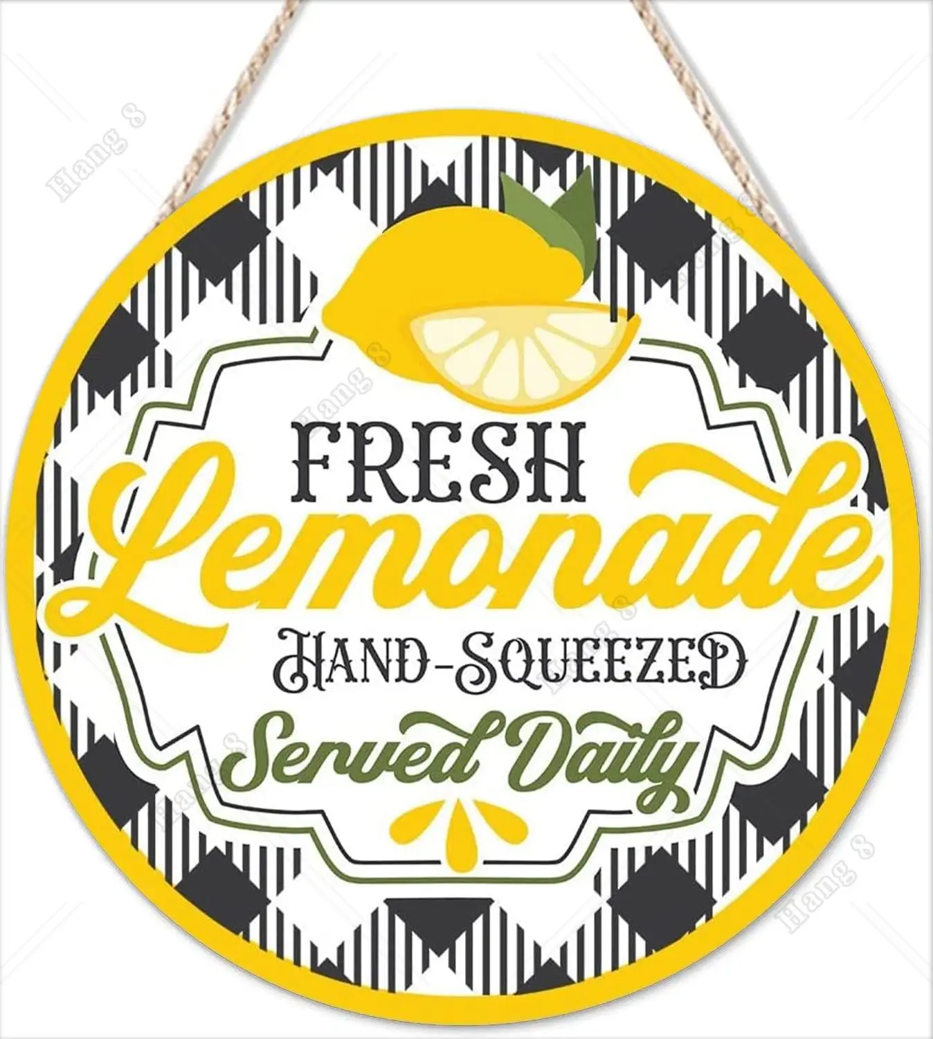 Rustic Round Wood Sign Dark Gray and Yellow Fresh Lemonade Wreaths Sign Lemon Wooden Wall Hanging Outdoor Sign Farmhouse