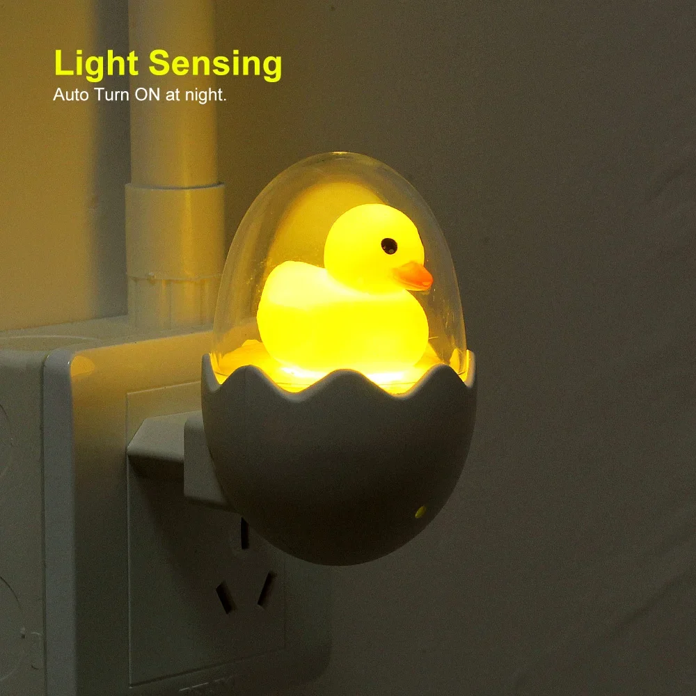 EU Plug 220V Wall Socket Lamps LED Night Light Control Sensor Cute Yellow Duck Bedroom Lamp Gift for Children