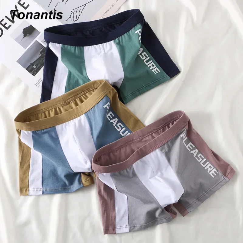 3Pcs/Set Trendy Cotton Men\'s Boxers Patchwork Color Male Boxers Shorts Men\'s Underwear Underpants Cuecas Calzoncillos Man Briefs