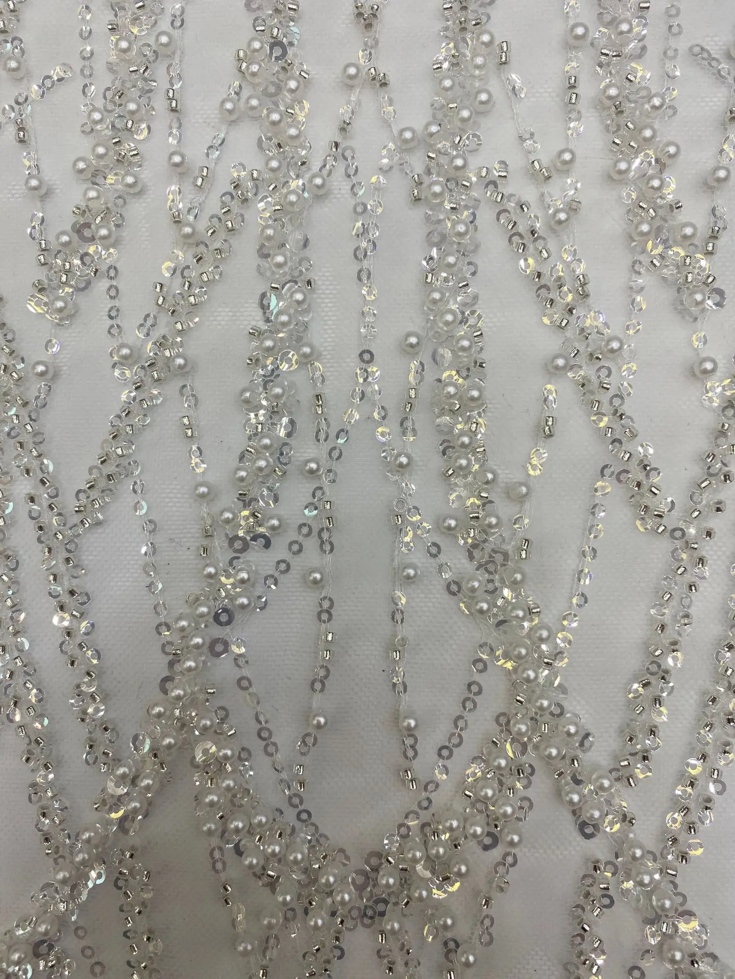 2024 Elegant Heavy Beading Lace Fabric With Pearls 130cm Width Wedding Gown Dress Lace Fabric Sell By Yard