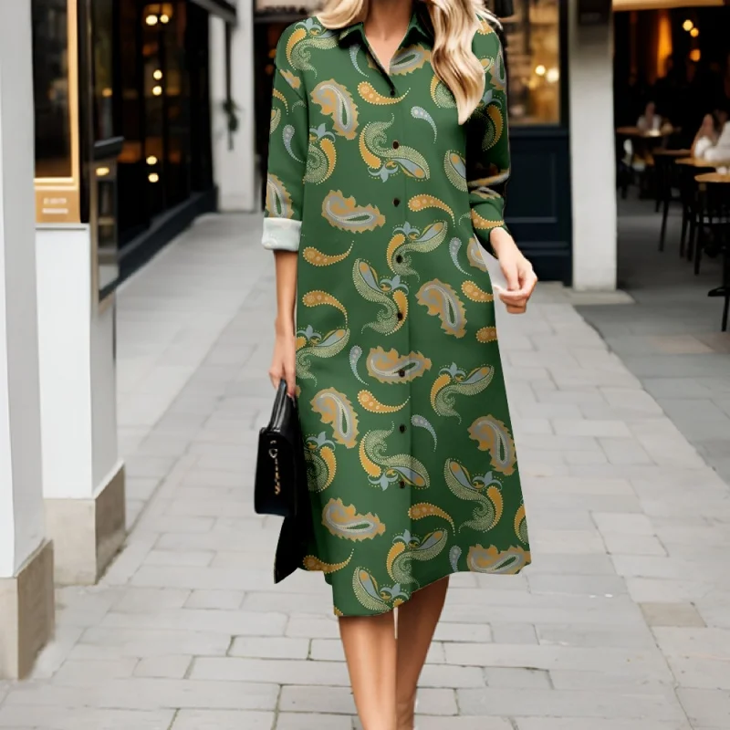 Herbstneuheiten Damenkleider Retro Locker sitzendes Rundhals-Langarm-Hemdkleid Lässiger Pendlerstil Lange Damenkleider