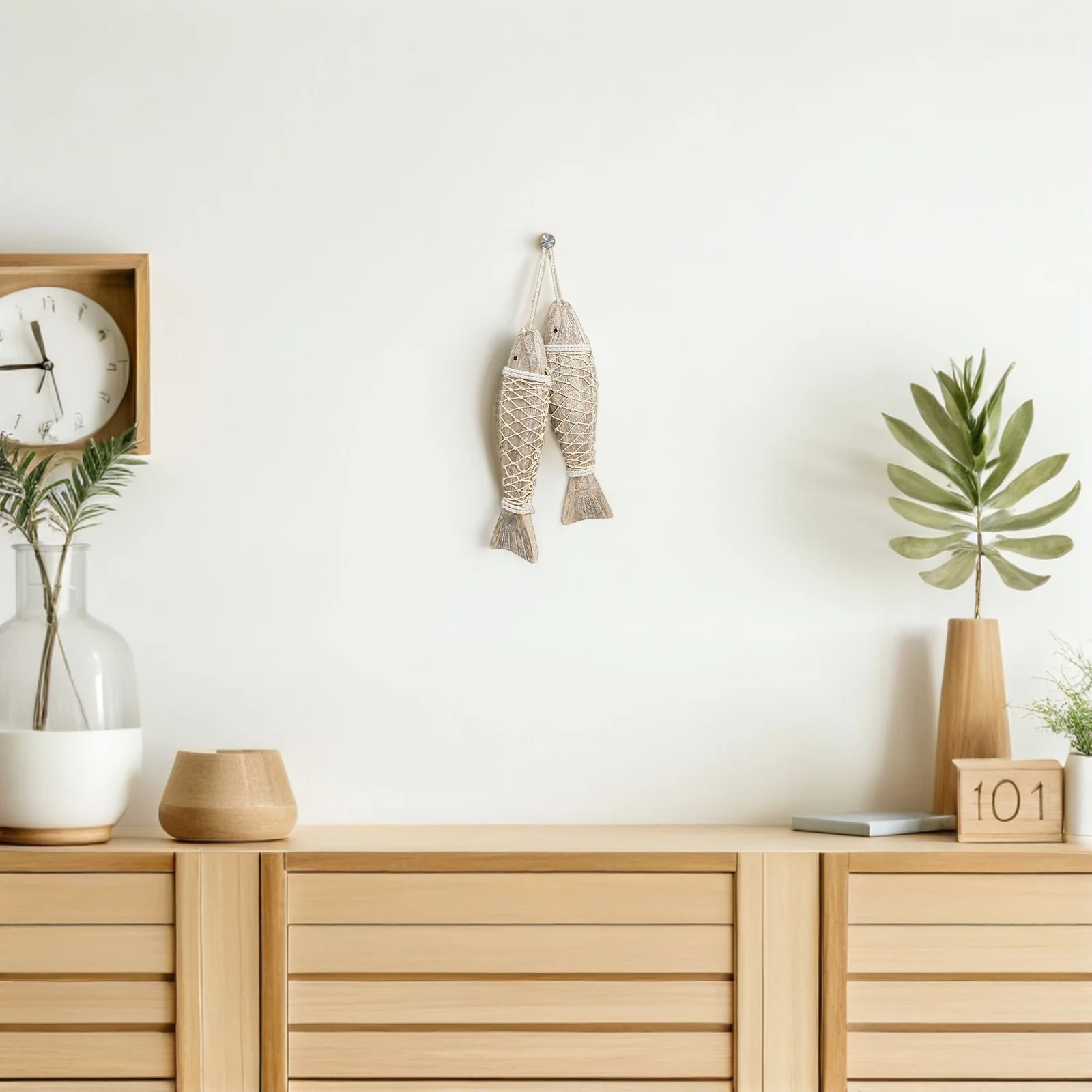 

2 Strings Rustic Solid Wood Fish Decor Vintage Nautical Wall Hanging Mediterranean Coastal Beach Party Home Decoration