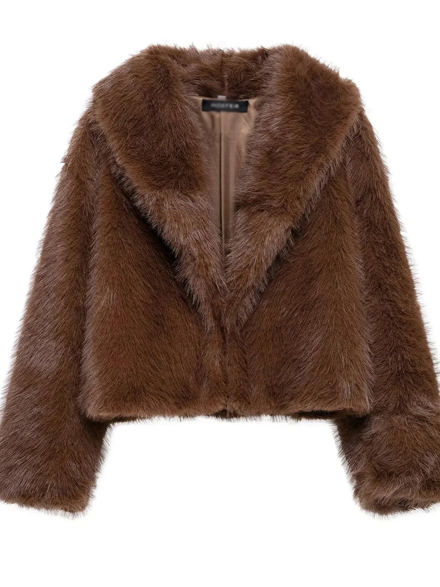 TWOTWINSTYLE ฤดูหนาวเสื้อแจ็คเก็ตสั้นผู้หญิงแขนยาว Patchwork Faux FUR Coat หญิงแฟชั่นสไตล์เสื้อผ้า