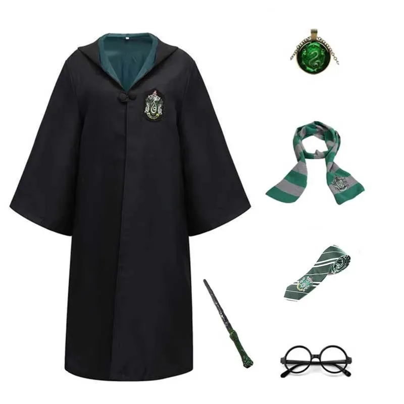 New ★ Kids Adult Slytherin Robe Cloak Costume For Children Men Women Magic School Uniform Wizard Cosplay Halloween Cos★ 2025 qi☆