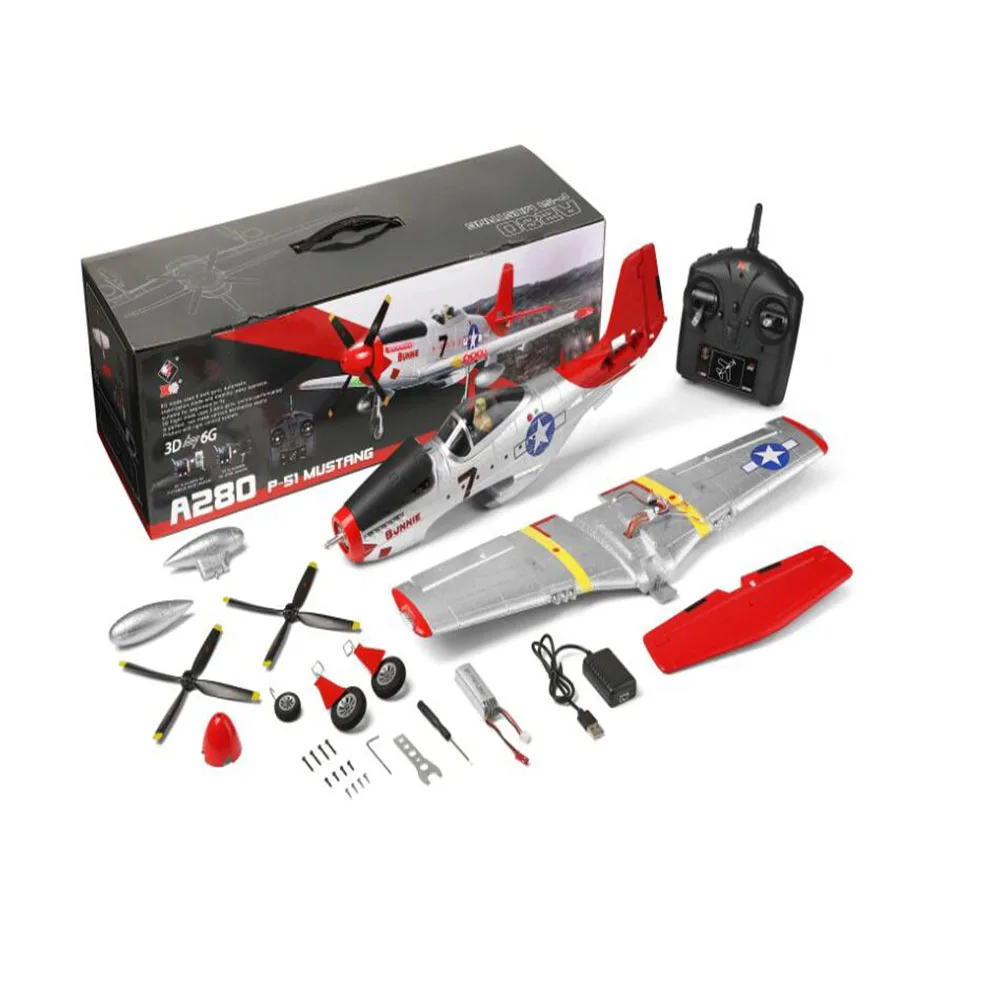 WLtoys XK A280 RC Samolot P51 Symulator myśliwca 2.4G 3D6G Tryb Samolot z reflektorem LED Zabawki dla dzieci Prezent