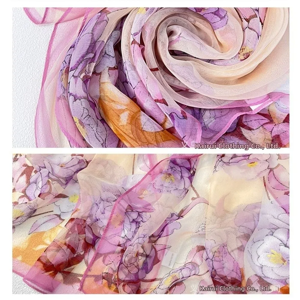 وشاح حريري محمول بطباعة الأزهار، شال شاطئ ناعم قابل للتنفس ومقاوم لأشعة الشمس للنساء