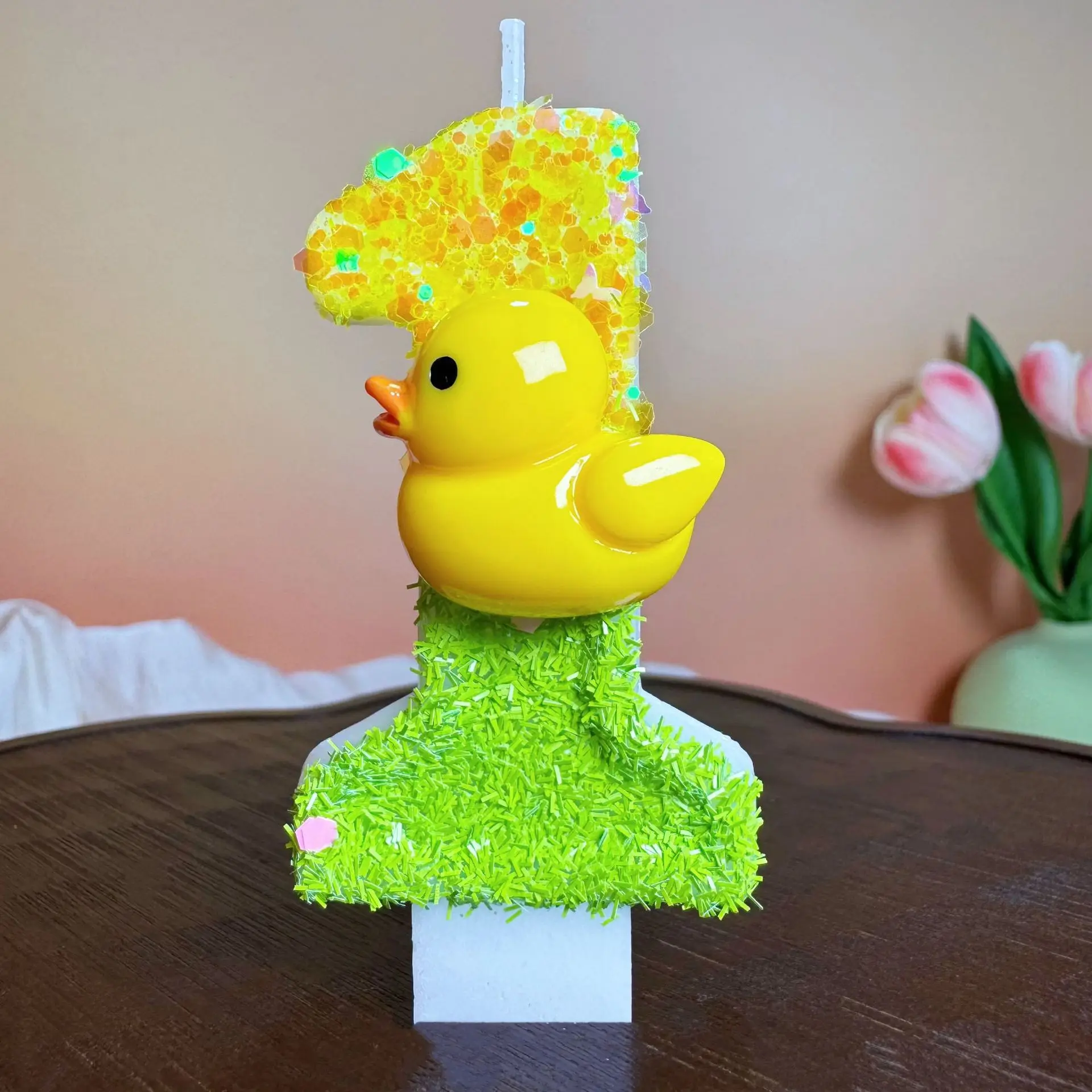 Yellow grass green small yellow duck digital candle, party gift, festival decoration, birthday and anniversary candle