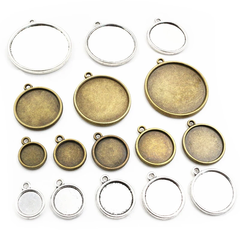 10-20pcs 10/12/14/16/18/20/25/30mm Inner Size Double Side Style Cabochon Blank Base Setting Charms Pendant Tray DIY Jewelry