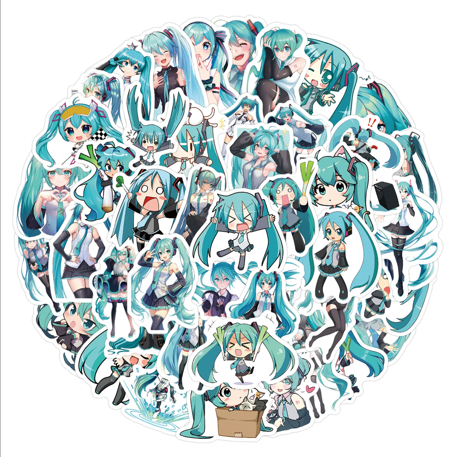 63-teiliges Cartoon Hatsune Miku Kreatives Dekorations-Set Schreibwaren Wasserbecher Handnotizbuch Wasserfeste Aufkleber