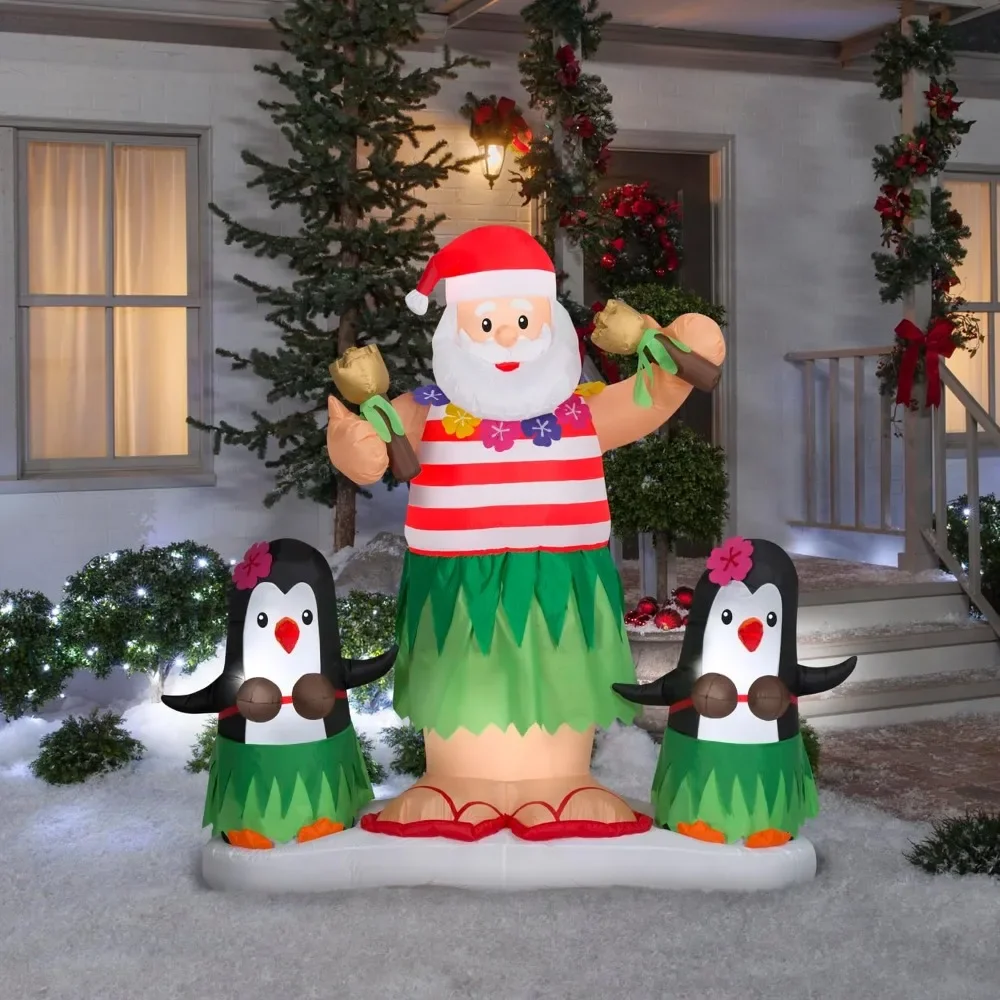 Animated Christmas Inflatable Hula Santa and Penguins, 5.5 ft Tall, Multi