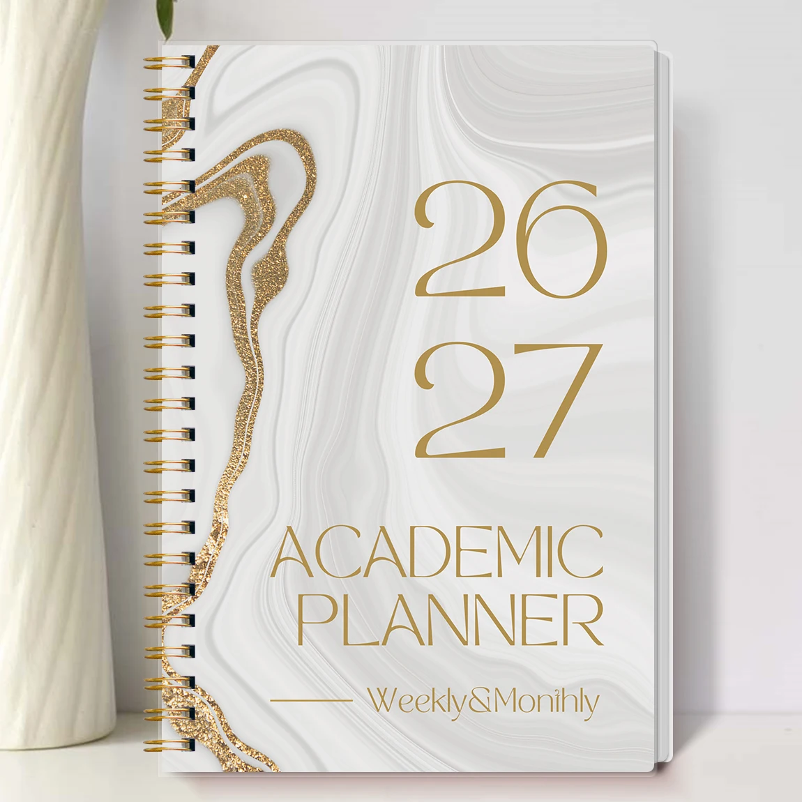 2026.1-2027.12 Agenda settimanale mensile Organizzatore accademico, elegante copertina in marmo dorato, calendario a spirale per la produttività del lavoro di studio