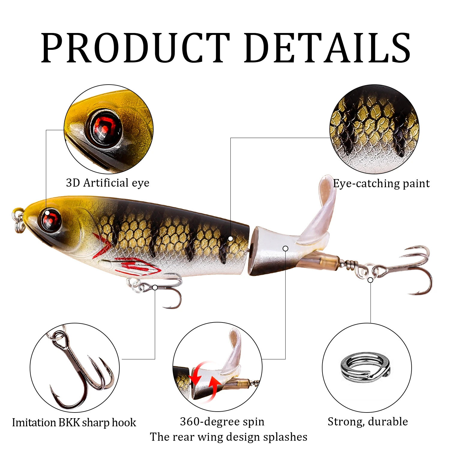 Whopper Popper Señuelo Topwater 10,5 cm – Ojos 3D Cola Giratoria - imagen 5